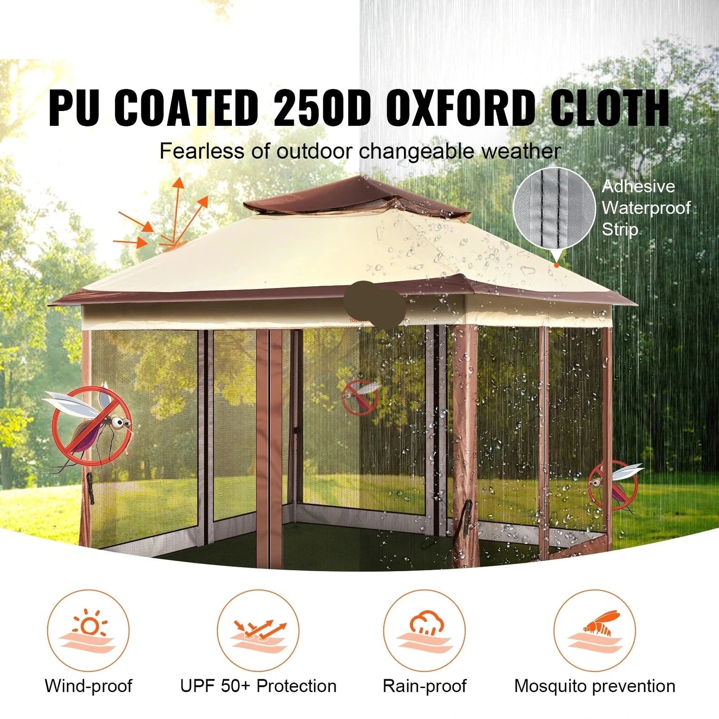 Gazebo Pop-Up Tent - Tuinpaviljoen - Kampeertent - Overkapping - Paviljoen - Opvouwbare Partytent - Tenten - Waterdichte - 10x13ft - voor Buiten
