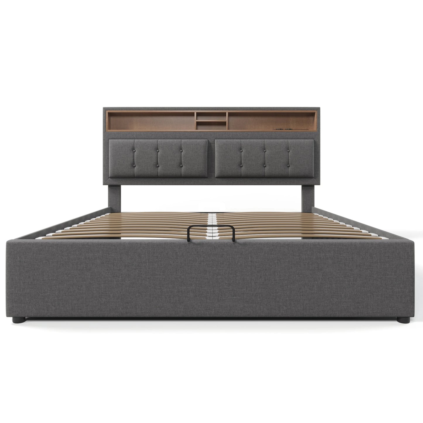 Gestoffeerd Tweepersoonsbed – Bedframe – Slaapbank – Opbergbed – Jeugdbed – 160×200 cm – Verstelbaar Hoofdbord Met USB-C Oplaadfunctie – Ruime Gasdruk Opbergruimte