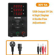 Lab Voeding - DC Bench Voeding - Regelbare Voeding - Voeding - - Functie Generator - 30V - 5A - 220V - Voeding Spanningsregelaar - met Intelligente Oplaad Modus - Zwart