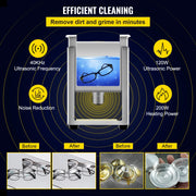 Vevor - Ultrasonic cleaner - Portable - Upgraded - Lave-Dishes - Frequency 40kHz - 220V - Cleaning device for jewelry and glasses - Stainless steel - Capacity 15L - Silver