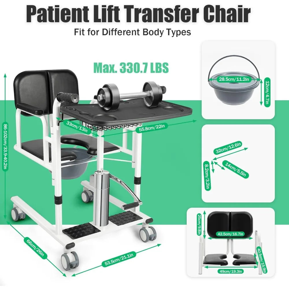 Transportrolstoel - Rolstoel - Rollator - Patiëntenlift & Verzorgingsstoel - Hydraulische - Douchestoel - 4-in-1 Douche – Verstelbare Hoogte & Transferhulp – Zwart