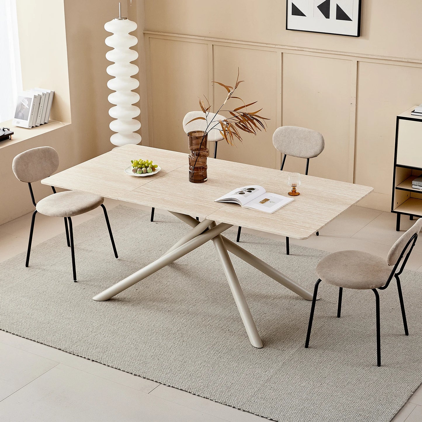 Eettafel – Dinertafel – Tafel – Eetkamertafel – Rechthoekige Blad – Imitatiesmarmeren Blad – Kruisframe Metaal - 180 x 90 x 76.5 cm - Houtkleur