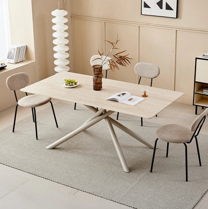 Eettafel – Dinertafel – Tafel – Eetkamertafel – Rechthoekige Blad – Imitatiesmarmeren Blad – Kruisframe Metaal - 180 x 90 x 76.5 cm - Houtkleur