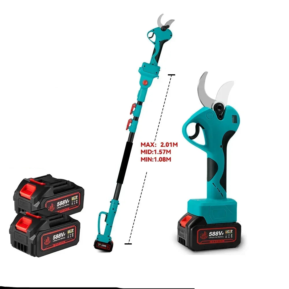 Telescoop Takkenschaar - Elektrische Snoeischaar - Heggenschaar Accu - Borstelloze - 45MM - 2800W - 2-in-1 Tuinschaar - voor Hoge Takken - Met 2 Batterijen en 1 EU Plug