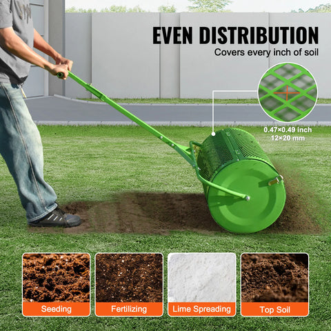 Vevor - Compost Spreader - Compost - 24 in Push/Tow-Behind Roller Grass Spreader with Height Adjustable T-Handle