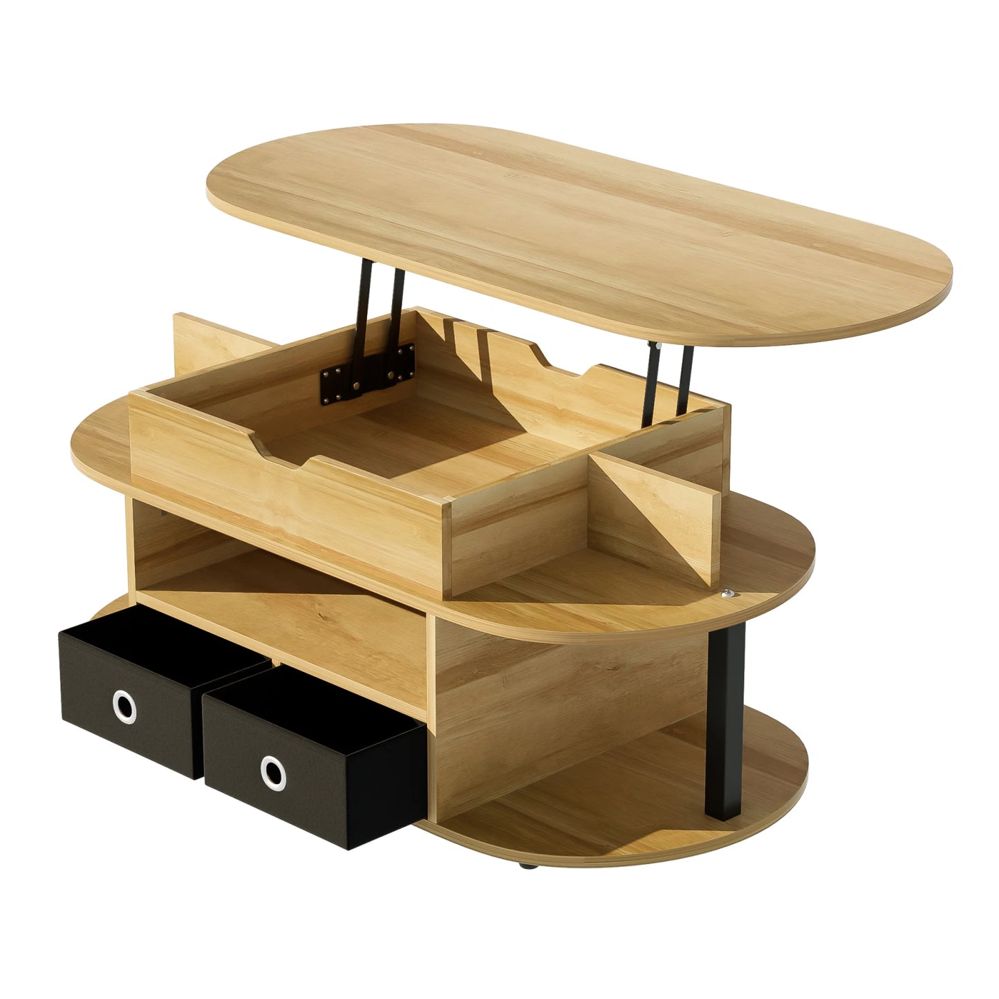 Comanlai 105cm Modern Coffee Table with Lifting Storage Space,2 Black Fabric Drawers and Open storage space,105×50×45cm