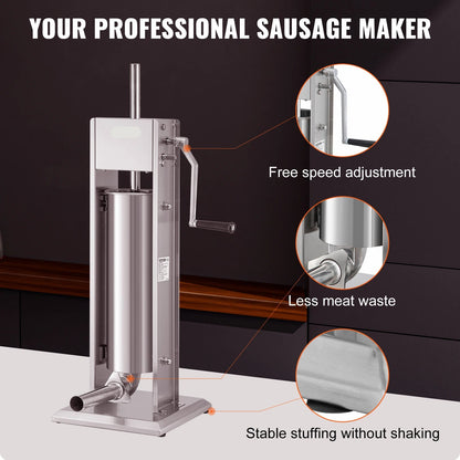 Worstenvuller – Worstenmaker - Worstmachine -  3L - Handmatige Verticale Worstmaker met 5 Opzetstukken