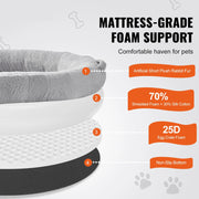 Hondenbed- Rond Hondenbed - Donut Hondenbed - Hondenbed Menselijke Maat - met Wasbaar Ei Orthopedisch Schuim van Konijnenbont - voor Mens en Huisdier - Grijs Kort Vlak