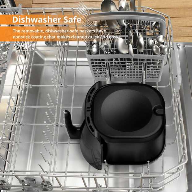 Digital Airfryer - PFAS free - Hot air fryer - Black - Digital screen - 8 presets - Including height-adjustable grill rack - Oil-free hob - with viewing window - 8QT Airfryer - Dishwasher safe