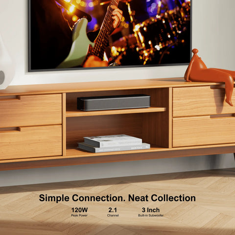Soundbar - Soundbars voor TV - Soundbar met Subwoofer - Soundbar 120W – 2.1ch TV – Bluetooth 5.3 – Smart App - EQ-instellingen – Draadloos - Bedraad – Geschikt voor TV, PC & Gaming - Zwart