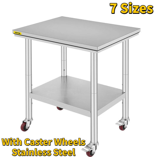 Keukentrolley - Serveerwagen - Keukeneiland - Kookeiland - Keuken Werktafel - Roestvrijstalen  Werktafel - 24 x 12 inch - Met Opslagrekken & Wielen