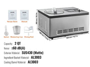 Ice Cream Maker - Ice Cream Machine - Slushy Maker - Ice Cream Machine - Smoothie Maker - Horizontal - with Built-in Compressor 2 Quarts