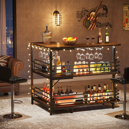 L-vormige Barunit – Thuisbar – Dranktafel – Cocktailbar – Barmeubel – Ruime Opbergruimte – Stabiel Metaal en Spaanplaat – Wijnrek en Glazenhouder – Compact Design - QUORE