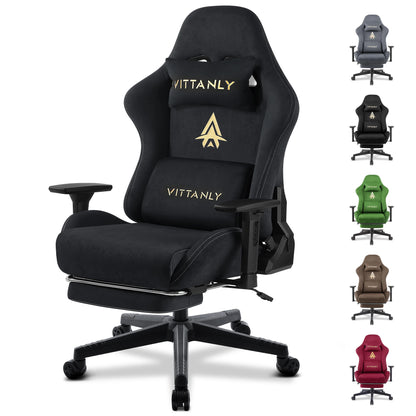 Gamingstoel – Bureaustoel – Gamedraaistoel – Computerstoel – Office Chair – Verstelbare Rugleuning 90-155° – Uitschuifbare Voetsteun – Zwart – Ergonomisch Nep-suède