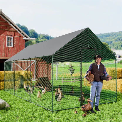 Kippenren – Kippenhok – Pluimvee Ren – Eendenren – Roestvrij Stalen Frame – Waterdicht Oxford Dak - L