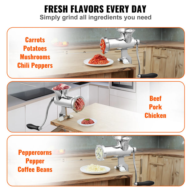 Manual Meat Grinder - Food Processor - Food Robot - Vegetable Slicer - Food Processor - Mincer - Silver