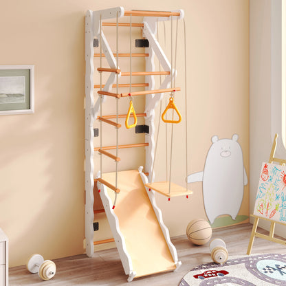 Kinderbed – Peuterbed – Juniorbed – Eenpersoonsbed – Vloerbed – 140x200 cm – Massief Grenenhout & MDF – Met Opberglades en Veiligheidsrailingen – Inclusief Trap