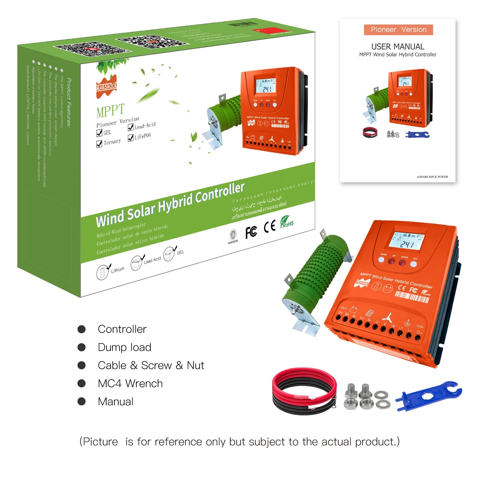 Omvormer - Laadregelaar - Hybride Laadregelaar - Hybride Wind-en Zonnelaadregelaar - Wind 800W Solar 800W - Auto 12V 24V - QUORE