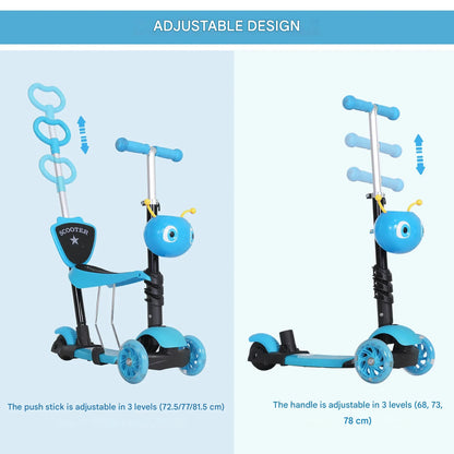 Scooter - Kinderstep - Cityroller - voor Kinderen - 3 jaar - met Verwijderbare Zitting - In Hoogte Verstelbaar - voor Buiten - Parken - 62 x 25 x 72.5 cm - Blauw
