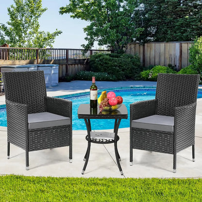 Garden Furniture Balcony Furniture 3 pieces Lounge Table chair Set Conversation Sofa Bistro Set Garden Cushioned Sofa Set - QUORE