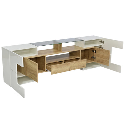 TV-Meubel – Tv-Kast – Meubelkast – Woonkamermeubel – Hoogglans Wit – 200 cm Breed – LED-Verlichting