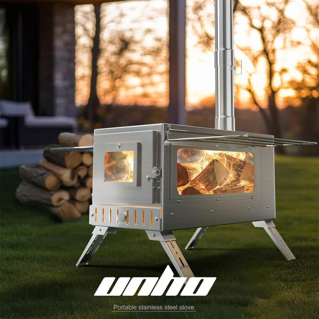 Houtkachel Buiten – Buitenoven – Campingkachel – Tentkachel – Houtskoolbarbecue – Rvs Staal – 7 Schoorsteenpijpen – Compact Draagbaar