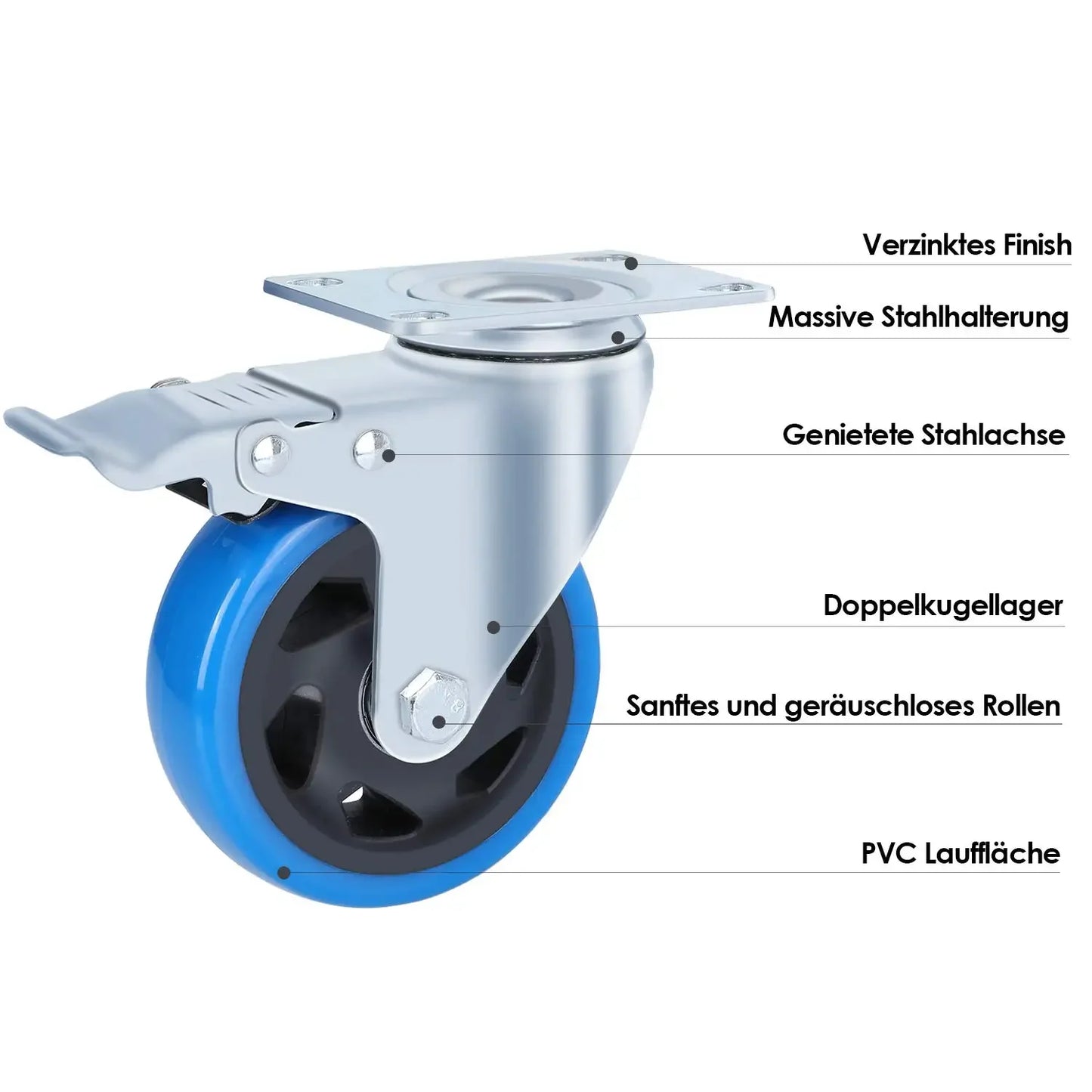 Zwenkwielen – Zwenkwiel Set – Meubelwielen – Transportwielen – Remwielen – 100mm Diameter – Draagvermogen 150kg - QUORE