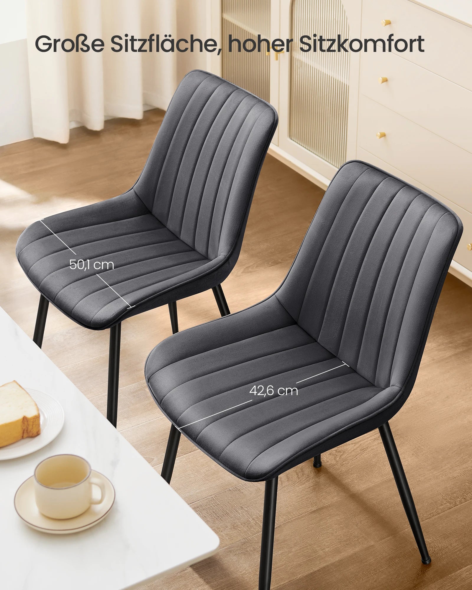 Eetkamerstoelen –  Set van 6 - Gestoffeerde Stoelen – Stoelen Set – Comfortabele Stoelen – Met Zachte Schuimvulling – Verstelbare Voeten - Grijs - QUORE