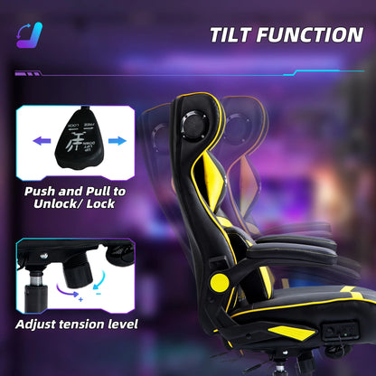 Gamingstoel – Ergonomische Stoel – Bureaustoel – Draaistoel – Verstelbare Zithoogte – Bluetooth Speakers – Kantelbare Rugleuning - Geel