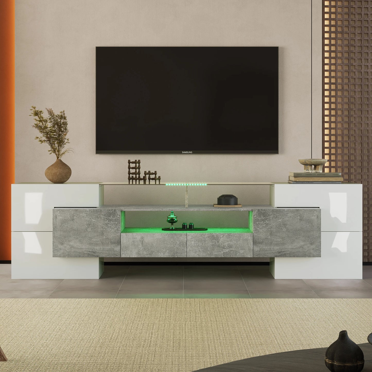 Tv-Meubel – Tv-Kastje – Tv-Dressoir – Meubel – Hoogglans Wit – Ingebouwde LED-Verlichting – 200 Cm Breed