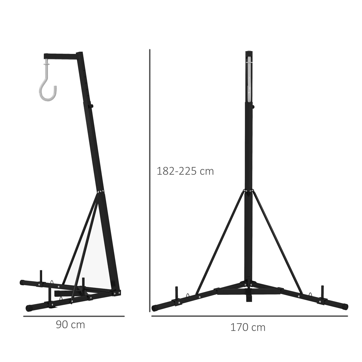 Bokszakstandaard - Bokszak Ophangsysteem - Bokspaal - Opvouwbare Voet - Stevig - Duurzaam - Staal - 170 x 90 x 182-225 cm - Zwart