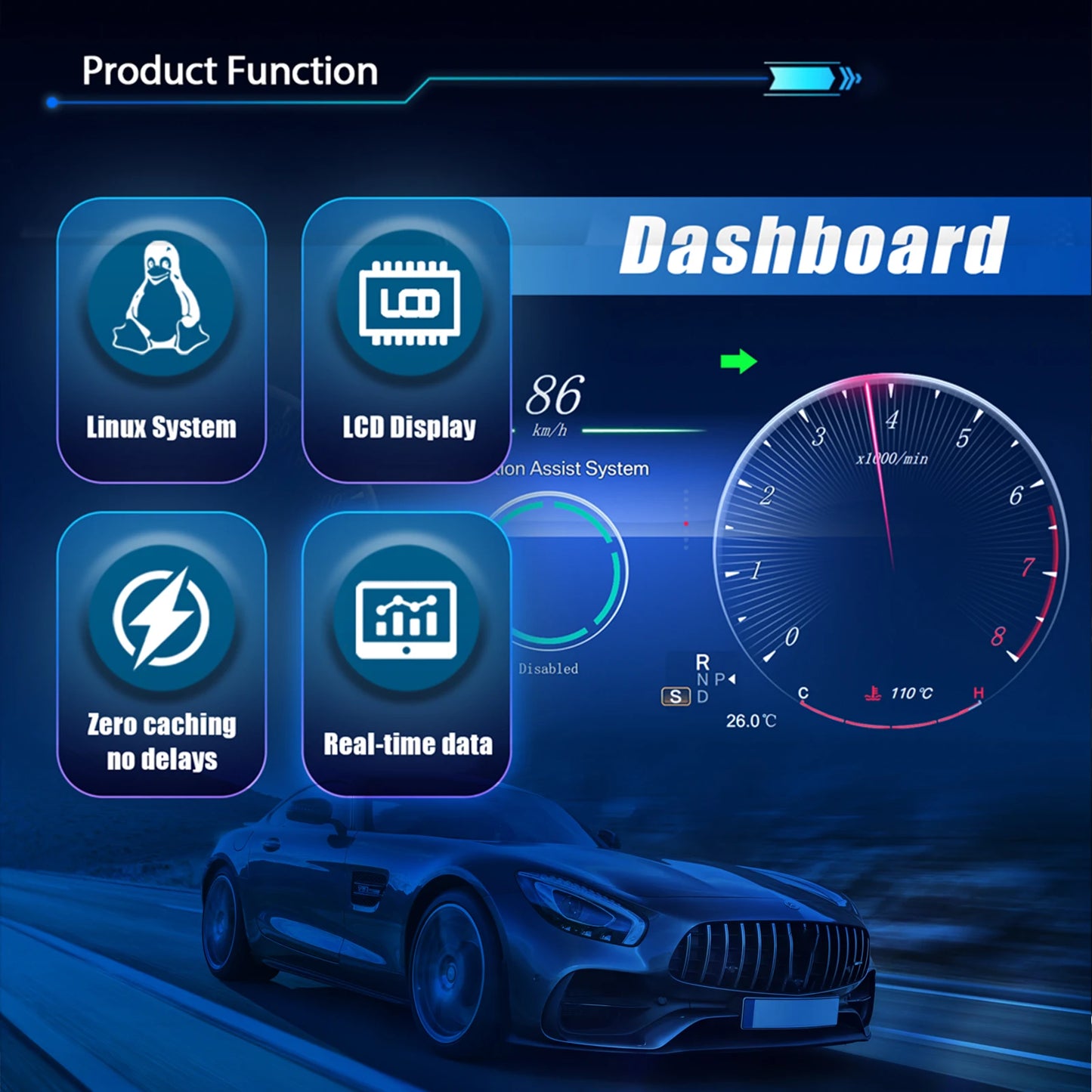 12.3'' Digitaal Instrumentenpaneel – Auto Dashboard Cluster – Cockpit Display – HD Scherm – Plug & Play Installatie – 12,3 Inch HD IPS – Snelle Linux Opstart – Voor Benz C GLC W205 V205 X253 2015-2018 Diesel - QUORE