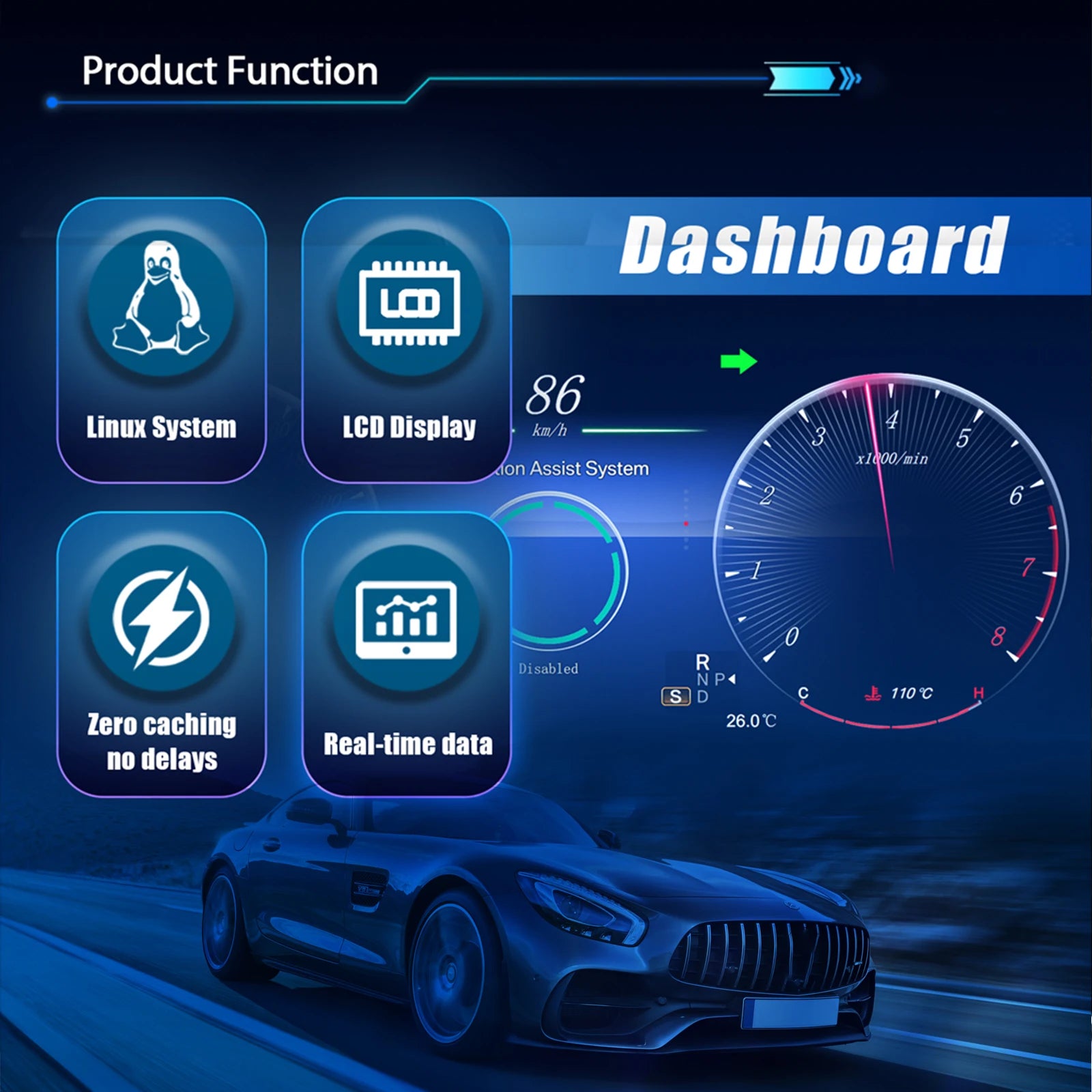 12.3'' Digitaal Instrumentenpaneel – Auto Dashboard Cluster – Cockpit Display – HD Scherm – Plug & Play Installatie – 12,3 Inch HD IPS – Snelle Linux Opstart – Voor Benz C GLC W205 V205 X253 2015-2018 Diesel - QUORE