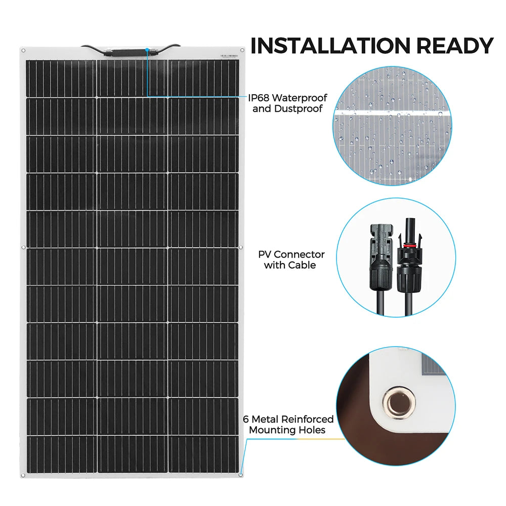 Zonnepaneel - Zonnepaneelset - Zonnepaneelkit - Flexibel - Fotovoltaïsch - Set van 5 - Zonnepaneel - met Controller - PV-connector - Krokodillenklem - 2-in-1-Adapter - voor Camperaccu - Thuislader - Camping - Noodsituatie - 600W - Zwart