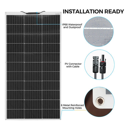 Zonnepaneel - Zonnepaneelset - Zonnepaneelkit - Flexibel - Fotovoltaïsch - Set van 5 - Zonnepaneel - met Controller - PV-connector - Krokodillenklem - 2-in-1-Adapter - voor Camperaccu - Thuislader - Camping - Noodsituatie - 600W - Zwart