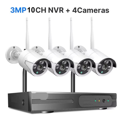 Beveiligingscamerasysteem - 3MP Camera - 10-Kanaals - Openlucht - Buiten - CCTV camerasysteem - IP66 Waterdichte - Bewakingscamera - Beveiligingscamera - Wifi Camera Set - met IR Nachtzicht - Wit