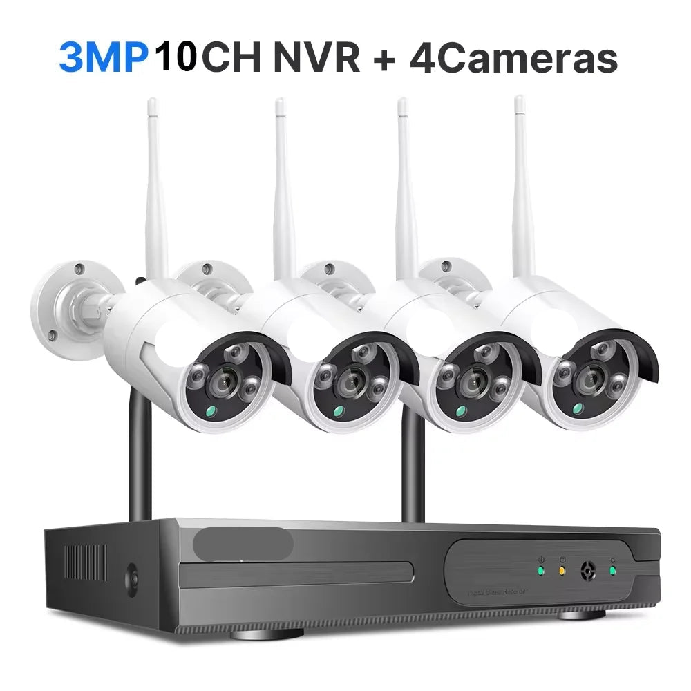 Beveiligingscamerasysteem - 3MP Camera - 10-Kanaals - Openlucht - Buiten - CCTV camerasysteem - IP66 Waterdichte - Bewakingscamera - Beveiligingscamera - Wifi Camera Set - met IR Nachtzicht en 1TB Opslag - Wit - QUORE