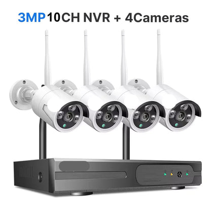 Beveiligingscamerasysteem - 3MP Camera - 10-Kanaals - Openlucht - Buiten - CCTV camerasysteem - IP66 Waterdichte - Bewakingscamera - Beveiligingscamera - Wifi Camera Set - met IR Nachtzicht en 1TB Opslag - Wit - QUORE
