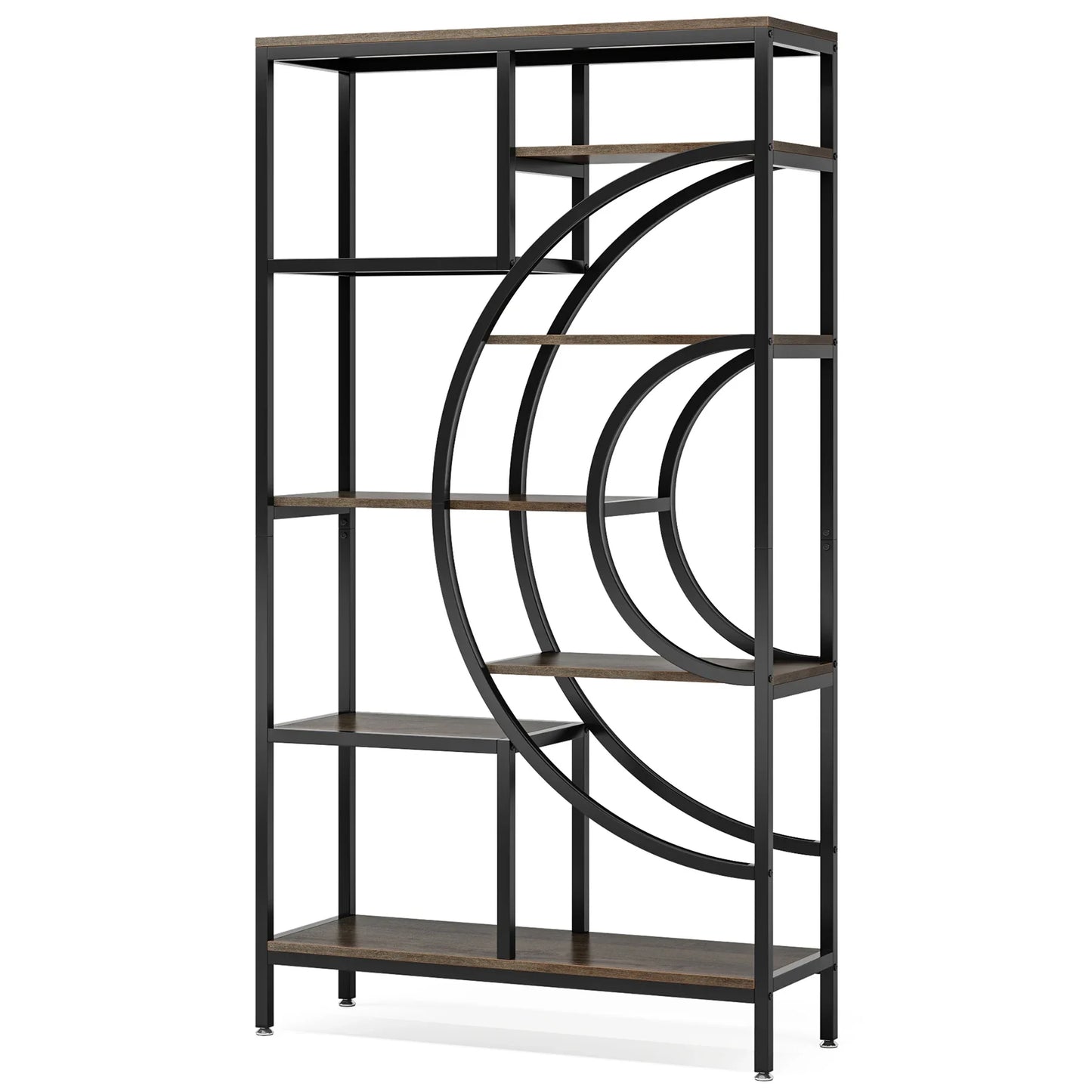 Boekenkast – Open Kast – Plankenrek – Opbergmeubel – Houten Frame – Industrieel Metalen Frame – 8-Laags Geometrisch Design - Bruin