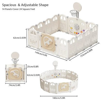 Baby Speelbox - Box Baby - Kinderbox - Metalen Speelbox - Opvouwbare - met Basketbalring - Inclusief Activiteitenwand en Sensorisch Speelgoed - Voor 7 Maanden tot 6 Jaar - Melkachtig-wit