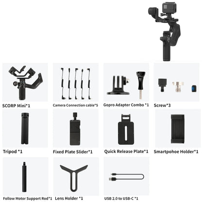 Gimbal Smartphone - Stabilizer for Smartphone &amp; Camera - Gimbal for Smartphone &amp; Camera - 3-Axis - All-in-one - Handheld mirrorless - with AI tracker Magnetic Fill - Tilt angle +170°~-45° - 360° - Black