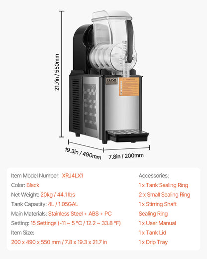 Slushy Machine – Slushmachine – IJsmachine – Frozen Drink Maker – Dubbele Tanks 1x4L – Instelbare Temperatuur