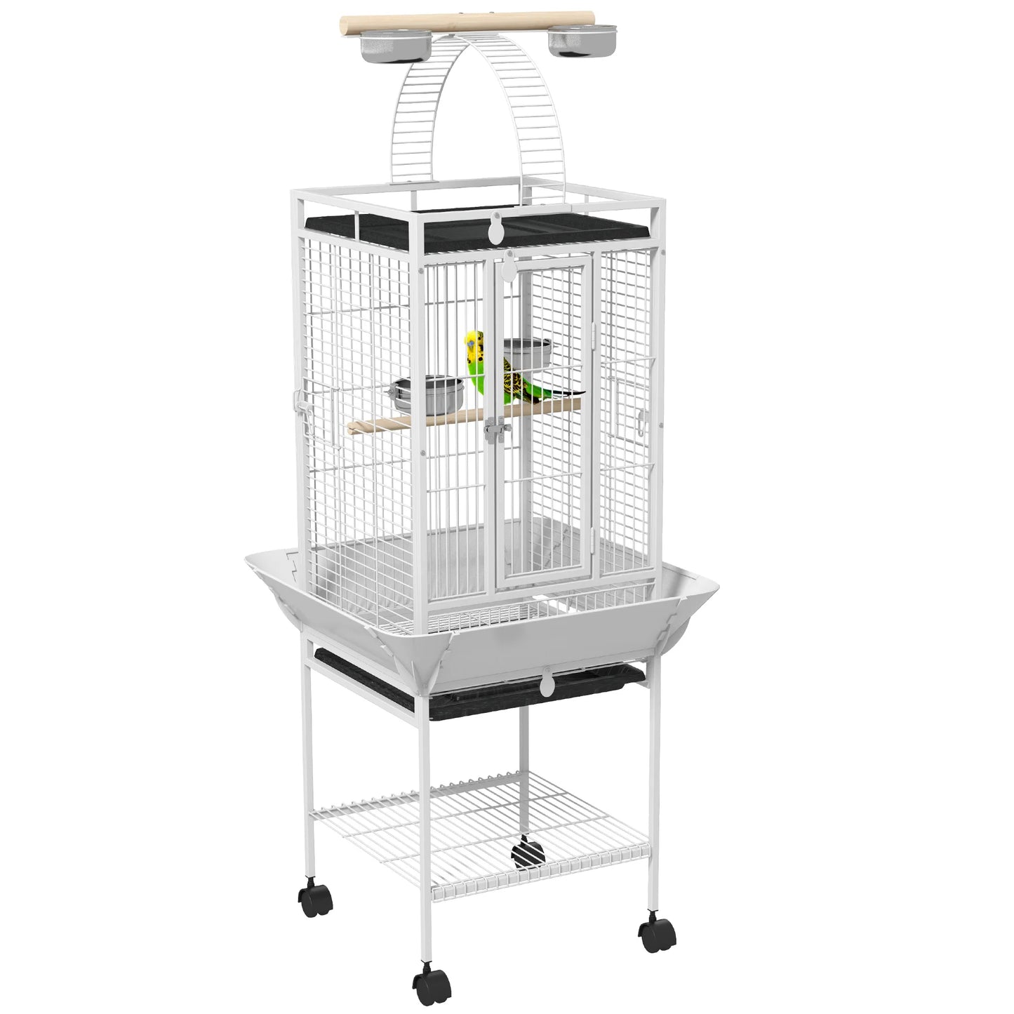 Vogelkooi – Vogelhuis – Vogelkooi Met Standaard – Vogelkooi Met Wielen – Vogelkooi Met Deurtjes – Sterke Stalen Constructie – Uitneembare Voedselbakken