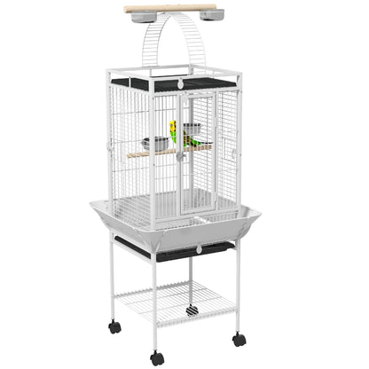 Vogelkooi – Vogelhuis – Vogelkooi Met Standaard – Vogelkooi Met Wielen – Vogelkooi Met Deurtjes – Sterke Stalen Constructie – Uitneembare Voedselbakken