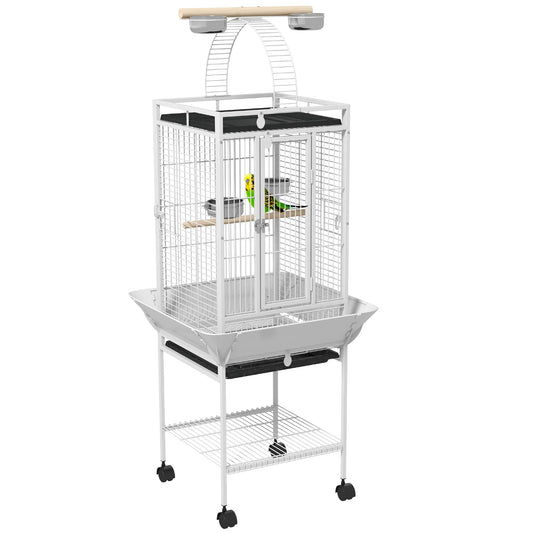 Vogelkooi – Vogelhuis – Vogelkooi Met Standaard – Vogelkooi Met Wielen – Vogelkooi Met Deurtjes – Sterke Stalen Constructie – Uitneembare Voedselbakken