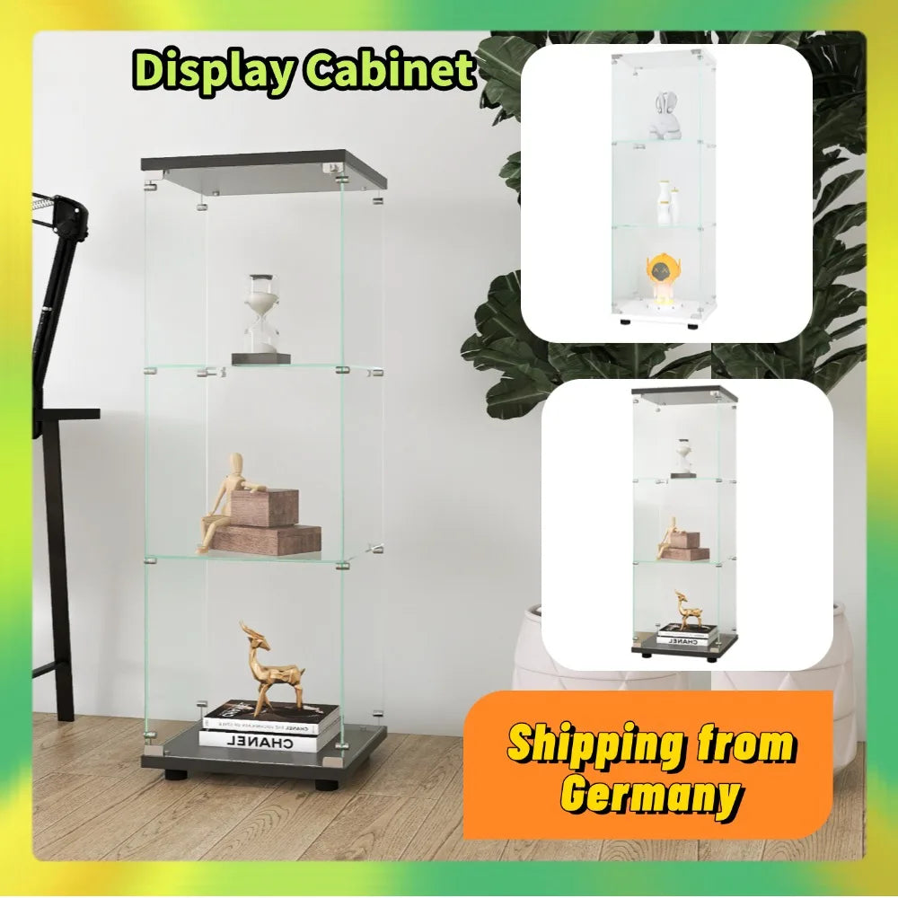 Comanlai 3 Layers Glass Display Cabinet, Modern Display Case with Door for Collectibles Books,Cabinet Standing for Living Room