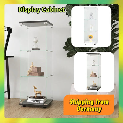 Comanlai 3 Layers Glass Display Cabinet, Modern Display Case with Door for Collectibles Books,Cabinet Standing for Living Room