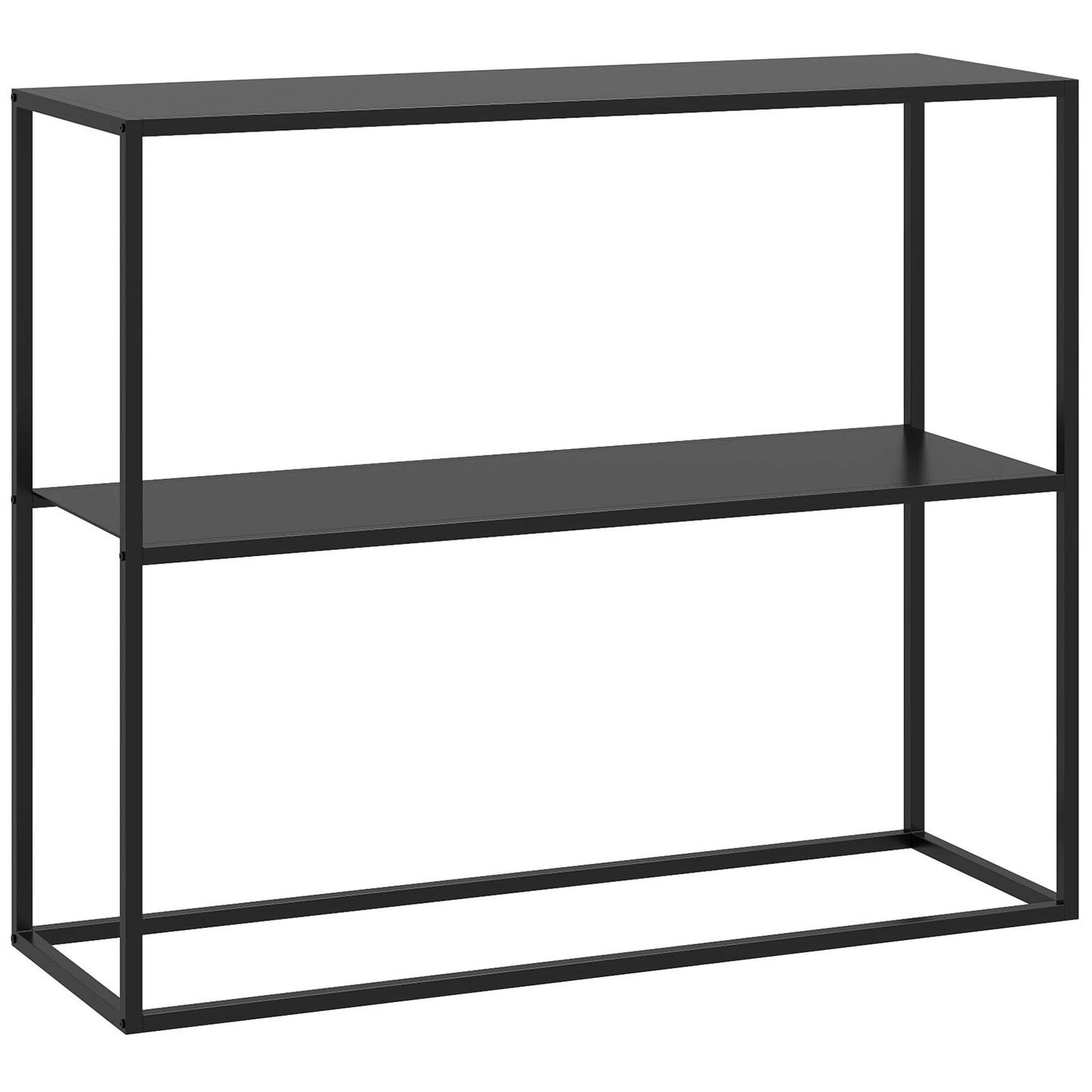 Consoletafel - Wandtafel - Haltafel - Sidetafel - met 2 Lagen - Stevig Metalen Frame - voor Entree - Hal - Woonkamer - Staal - 90 x 30 x 75 cm - Zwart