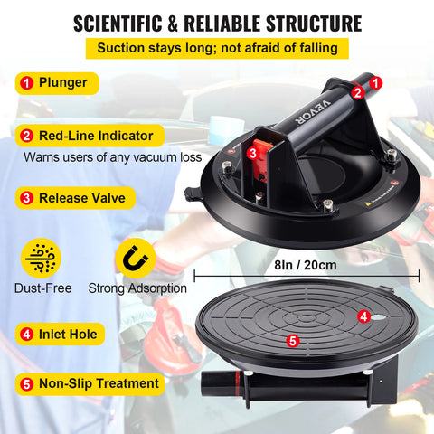 Vevor - Vacuum Suction Cup - Glass Carrier - Dent Puller and Opening Tool - Strong Vacuum Suction Cups - Suction Cup - 2 Pieces - Black