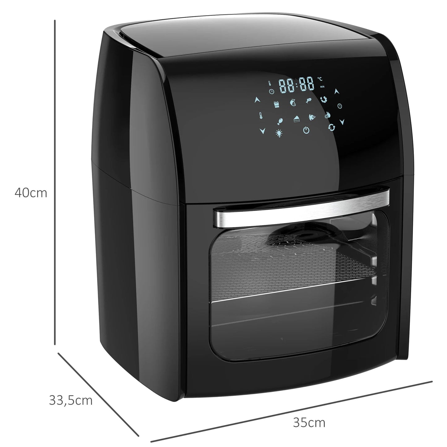 Airfryer - Heteluchtfriteuse - Keukenapparaten - met LED-Touchscreen - Timer - 8 Programma's - 1800W - 12L - 220-240V - 50Hz-60Hz - 35 x 33.5 x 40 cm - Zwart